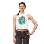 Earth Love Crop Top — Cute Smiling Planet Graphic for Eco-Friendly Women