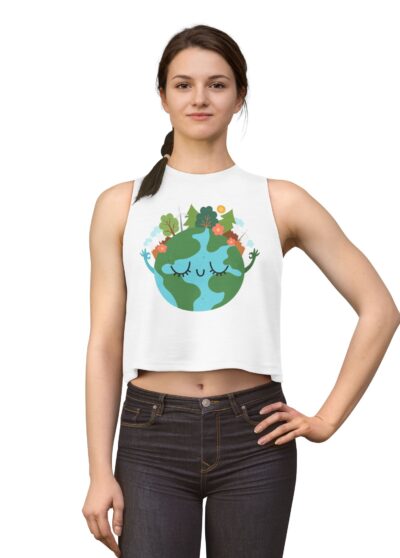 Earth Love Crop Top — Cute Smiling Planet Graphic for Eco-Friendly Women