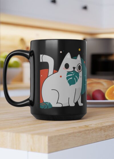Cute Space Cats 15oz Black Coffee Mug — Cat in Bread & Galaxy Cat Design